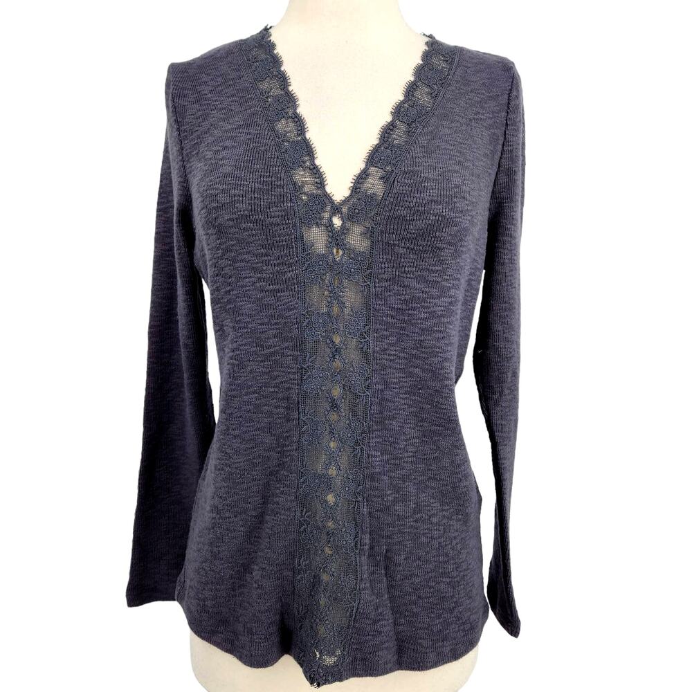 Intropia Thermal Top Long Sleeve Sweater With Lace Gray Medium